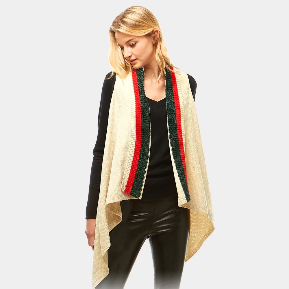 Striped Solid Chenille Vest